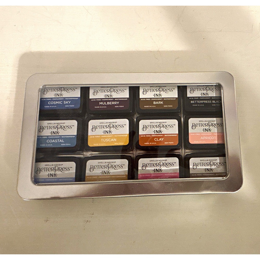 Spellbinders BetterPress Ink Mini Archival Ink Storage Tin Set of 12